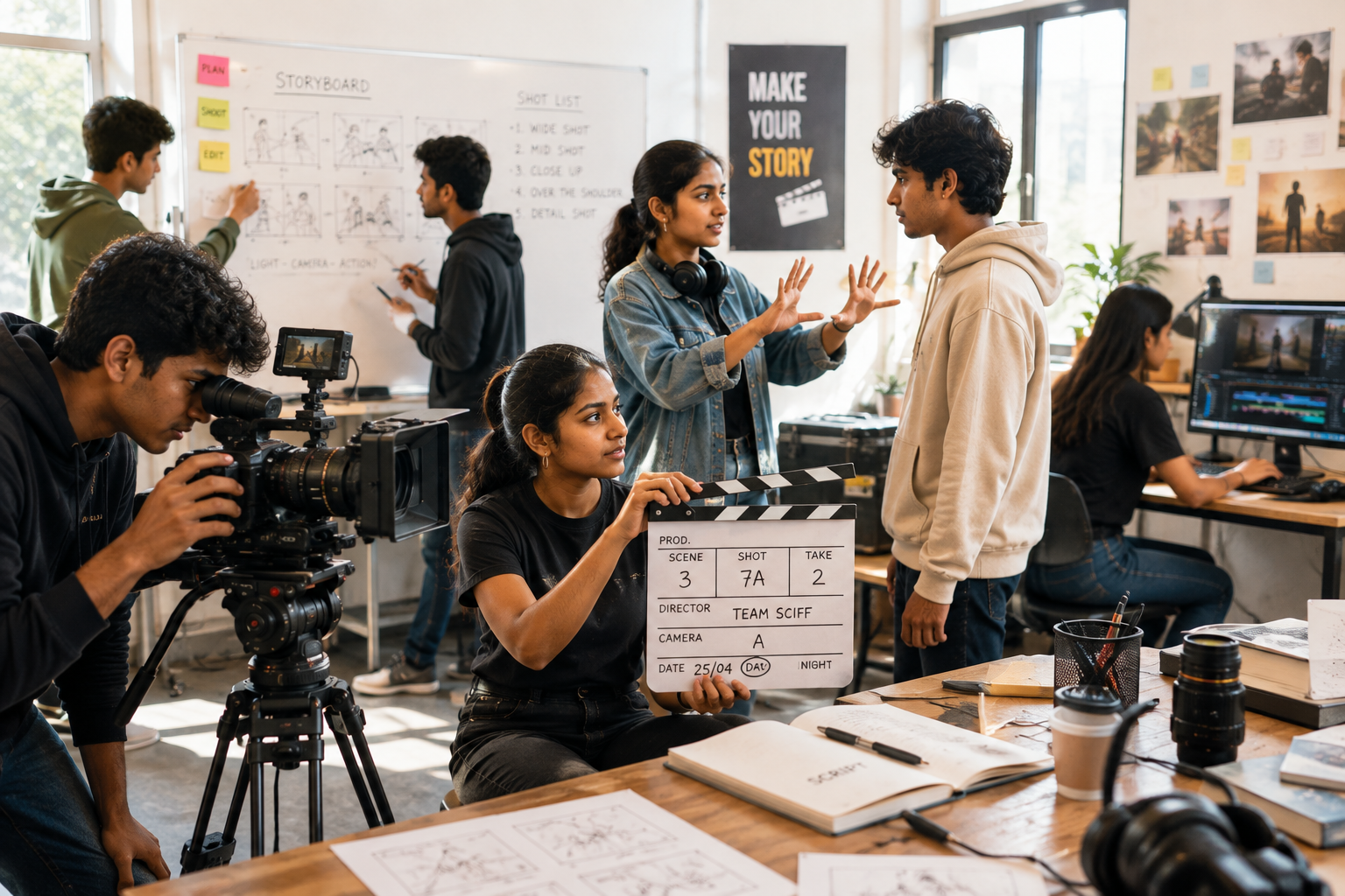 Students on a student film set during Make Cinema
